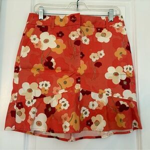 NEW Ann Taylor LOFT Petites 6P Floral Stretch A-Line Twill Skirt Orange White
